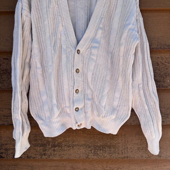 Vintage Oakton Limited L Tall White 100% Cotton Button-Up Cardigan Sweater With - Picture 4 of 6